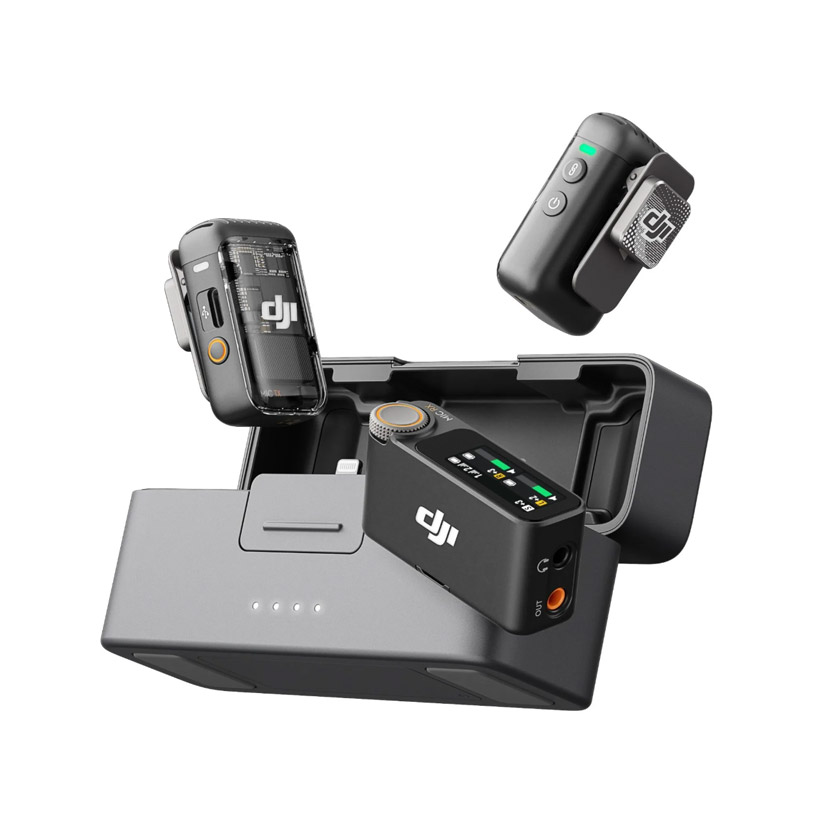 DJI Mic 2 wireless lavalier kit with 2 transmitters, 1 receiver and charging case - audio equipment hire Dublin