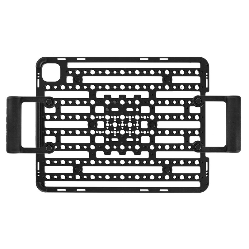 LS Digi cheese plate for the 13 inch iPad Pro with both handles fitted, seen from behind